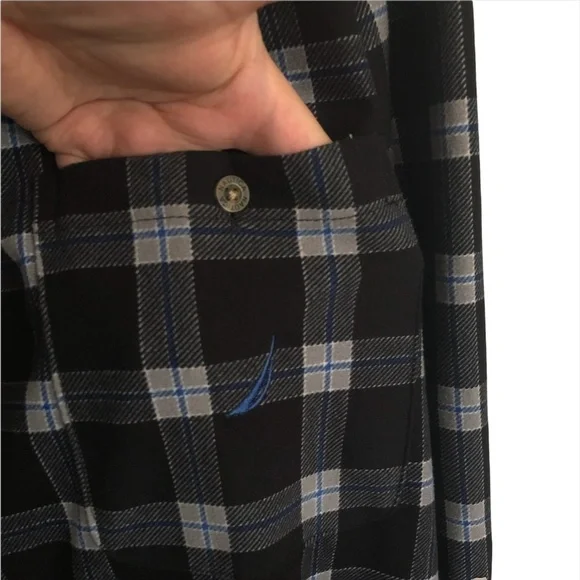 NAUTICA Pajama Top Men's Size XL Black Blue Plaid Sleepwear Extra Soft Fleece - Picture 4 of 10